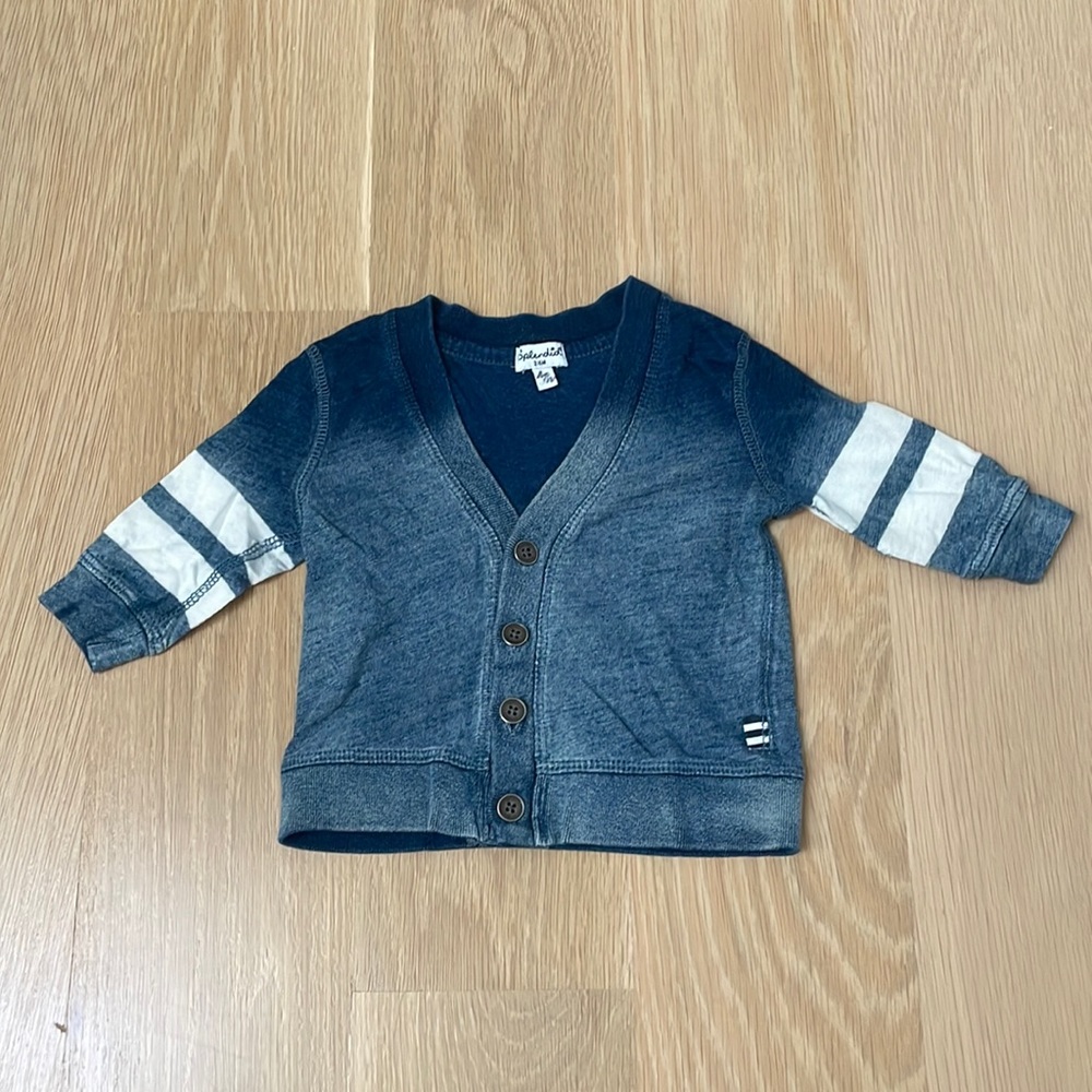 Splendid Ombray Button-Down Cotton Cardigan with Varsity Stripes, Size 3/6M